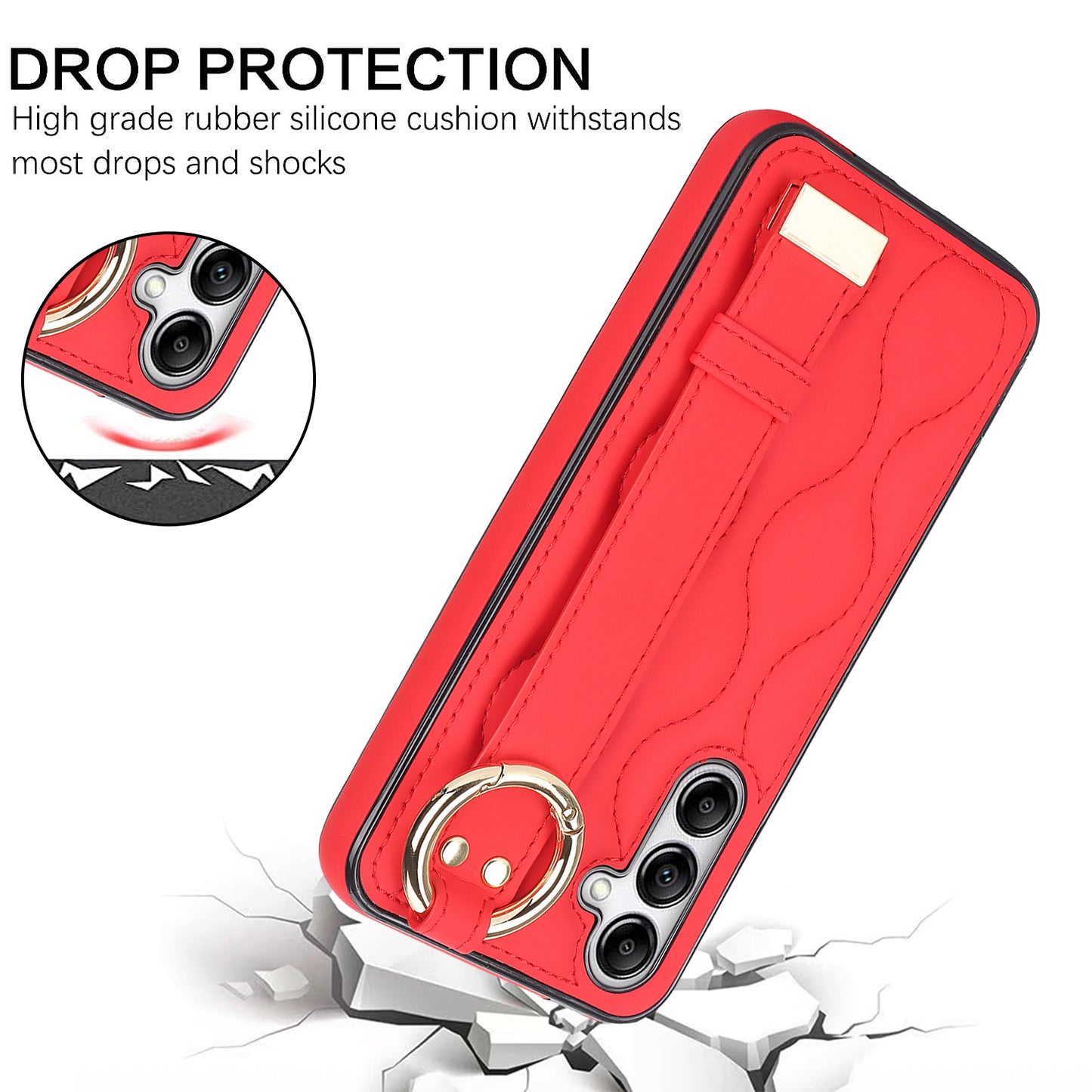 For Samsung Galaxy S24+ Cell Phone Case PU Leather+TPU Cover with Wristband - Red