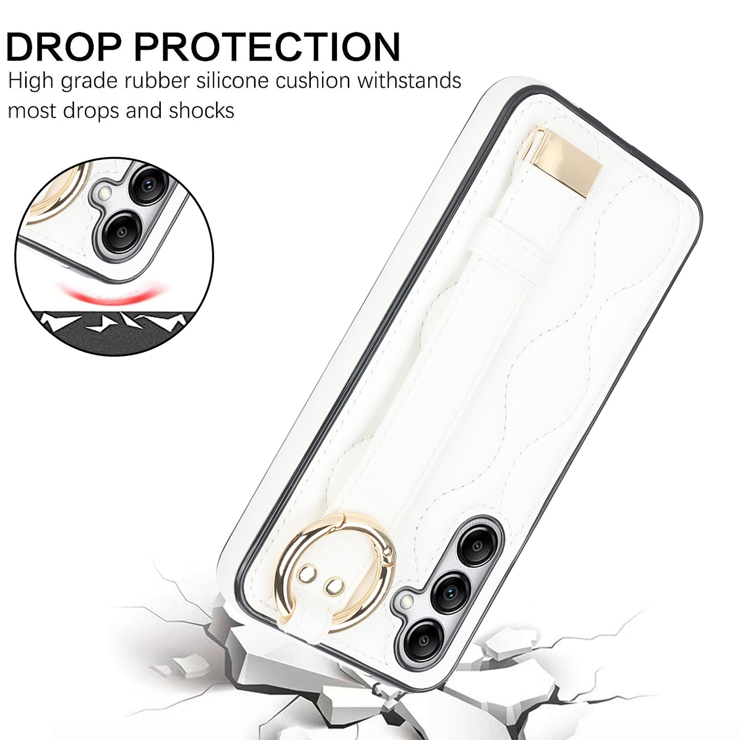 For Samsung Galaxy S24+ Cell Phone Case PU Leather+TPU Cover with Wristband - White