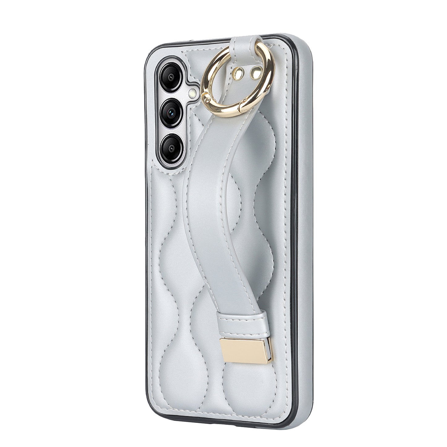 For Samsung Galaxy S24+ Cell Phone Case PU Leather+TPU Cover with Wristband - Silver