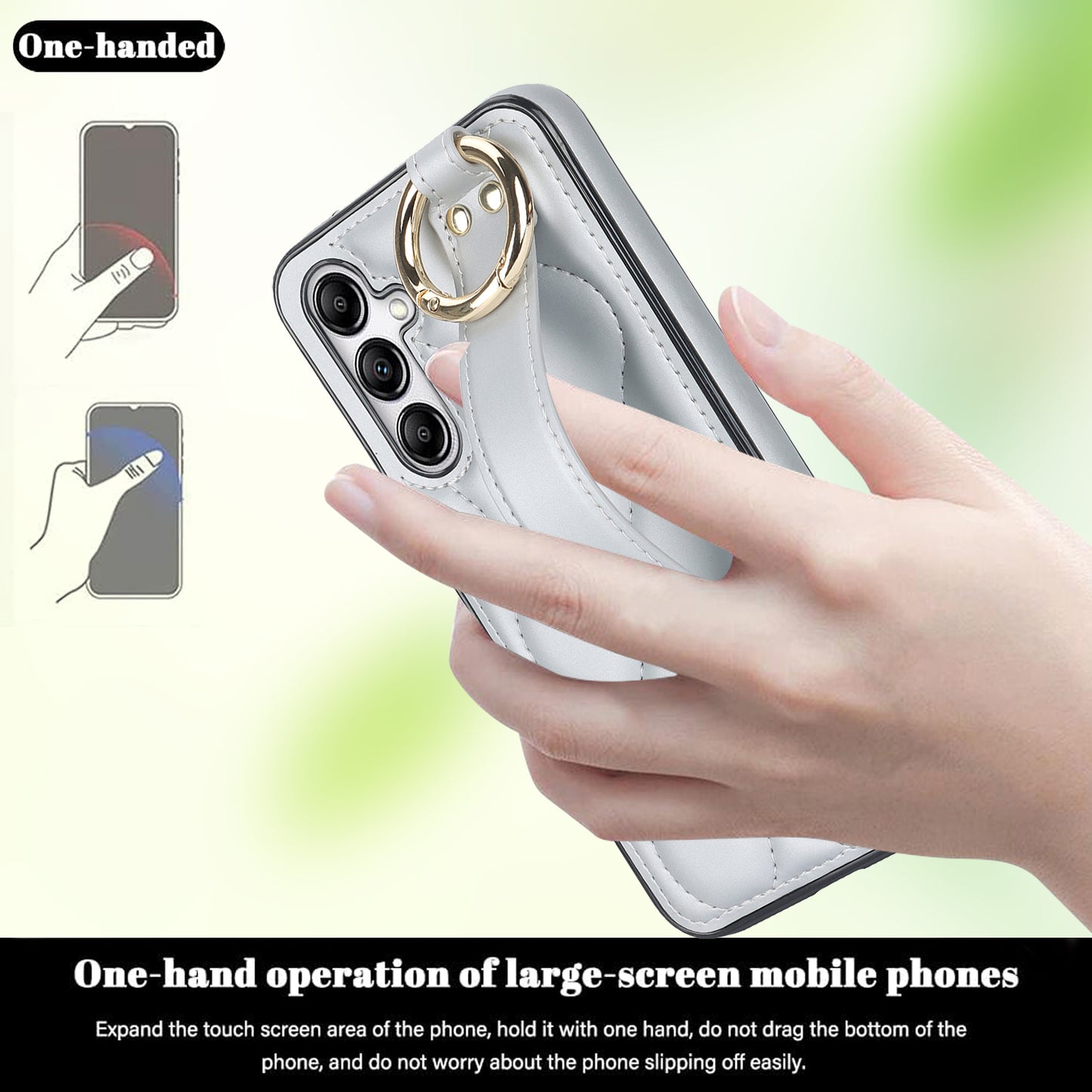 For Samsung Galaxy S24+ Cell Phone Case PU Leather+TPU Cover with Wristband - Silver