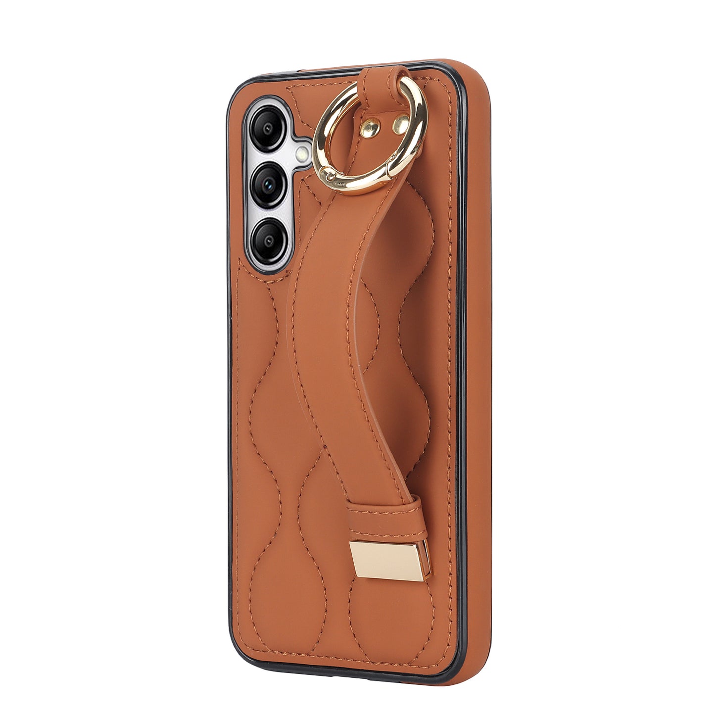 For Samsung Galaxy S24+ Cell Phone Case PU Leather+TPU Cover with Wristband - Brown