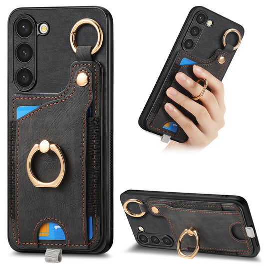 For Samsung Galaxy S24 Cell Phone Case Scratch-resistant Cover with Ring Kickstand - Black