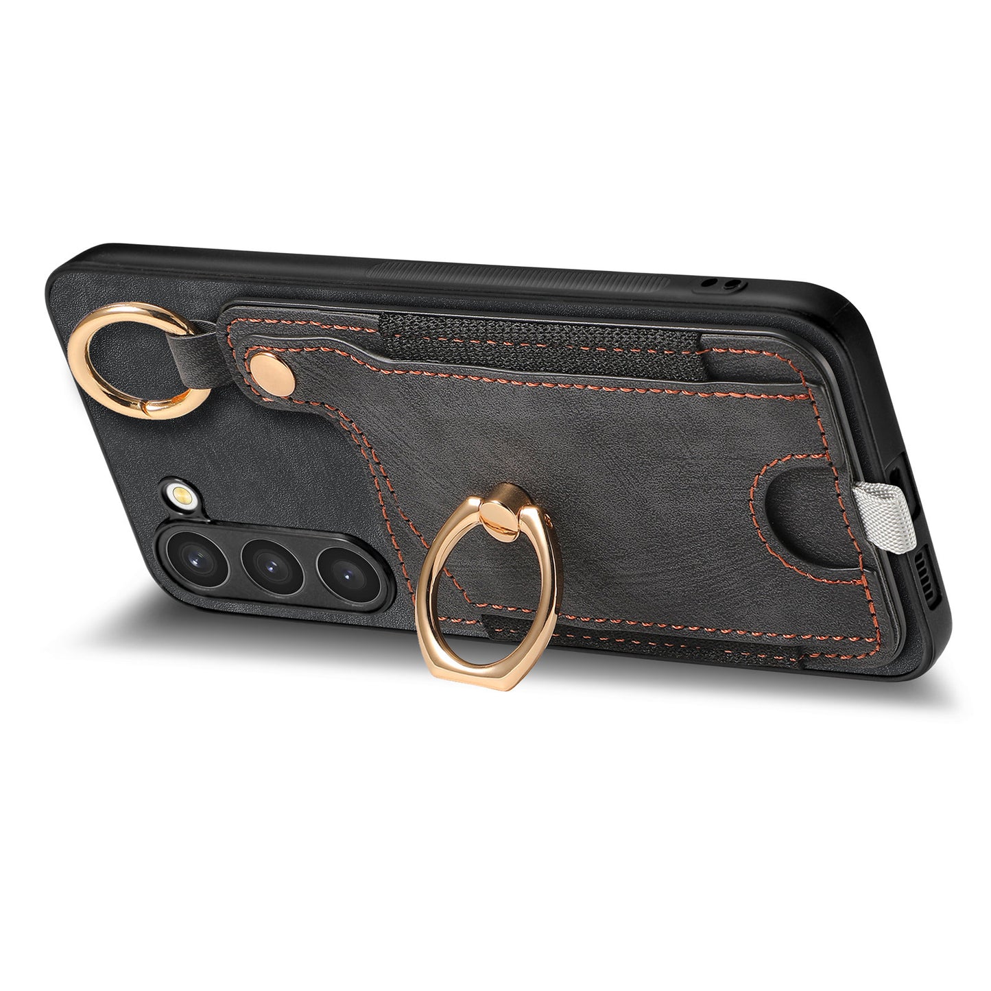 For Samsung Galaxy S24 Cell Phone Case Scratch-resistant Cover with Ring Kickstand - Black