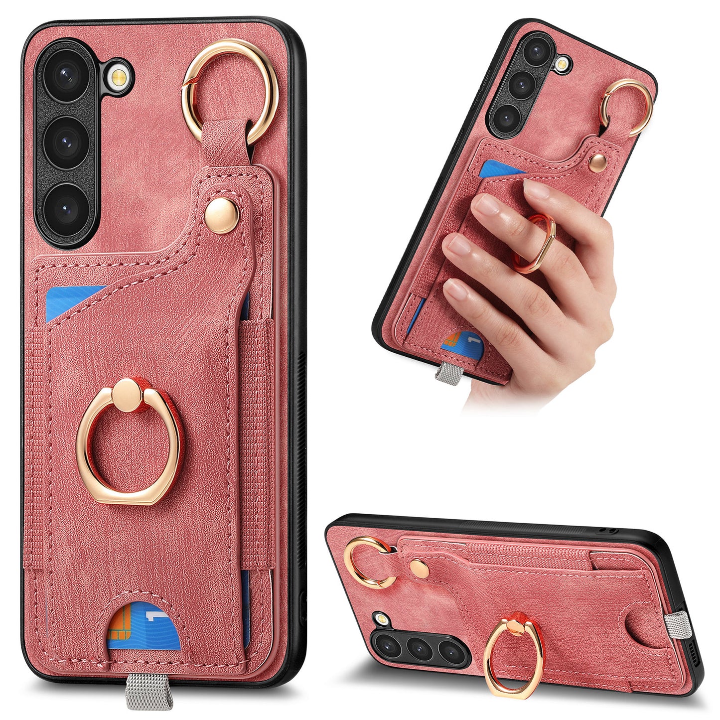 For Samsung Galaxy S24 Cell Phone Case Scratch-resistant Cover with Ring Kickstand - Pink