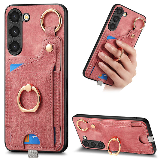 For Samsung Galaxy S24 Cell Phone Case Scratch-resistant Cover with Ring Kickstand - Pink