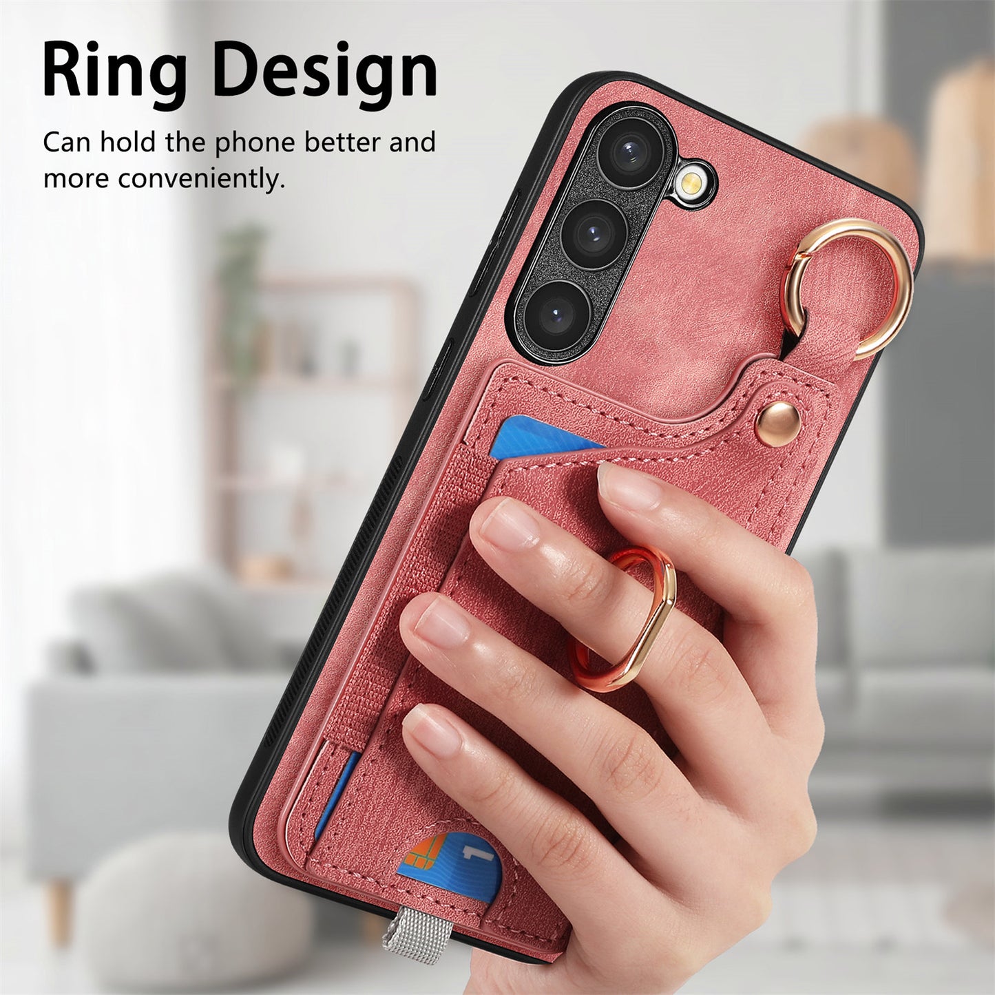 For Samsung Galaxy S24 Cell Phone Case Scratch-resistant Cover with Ring Kickstand - Pink