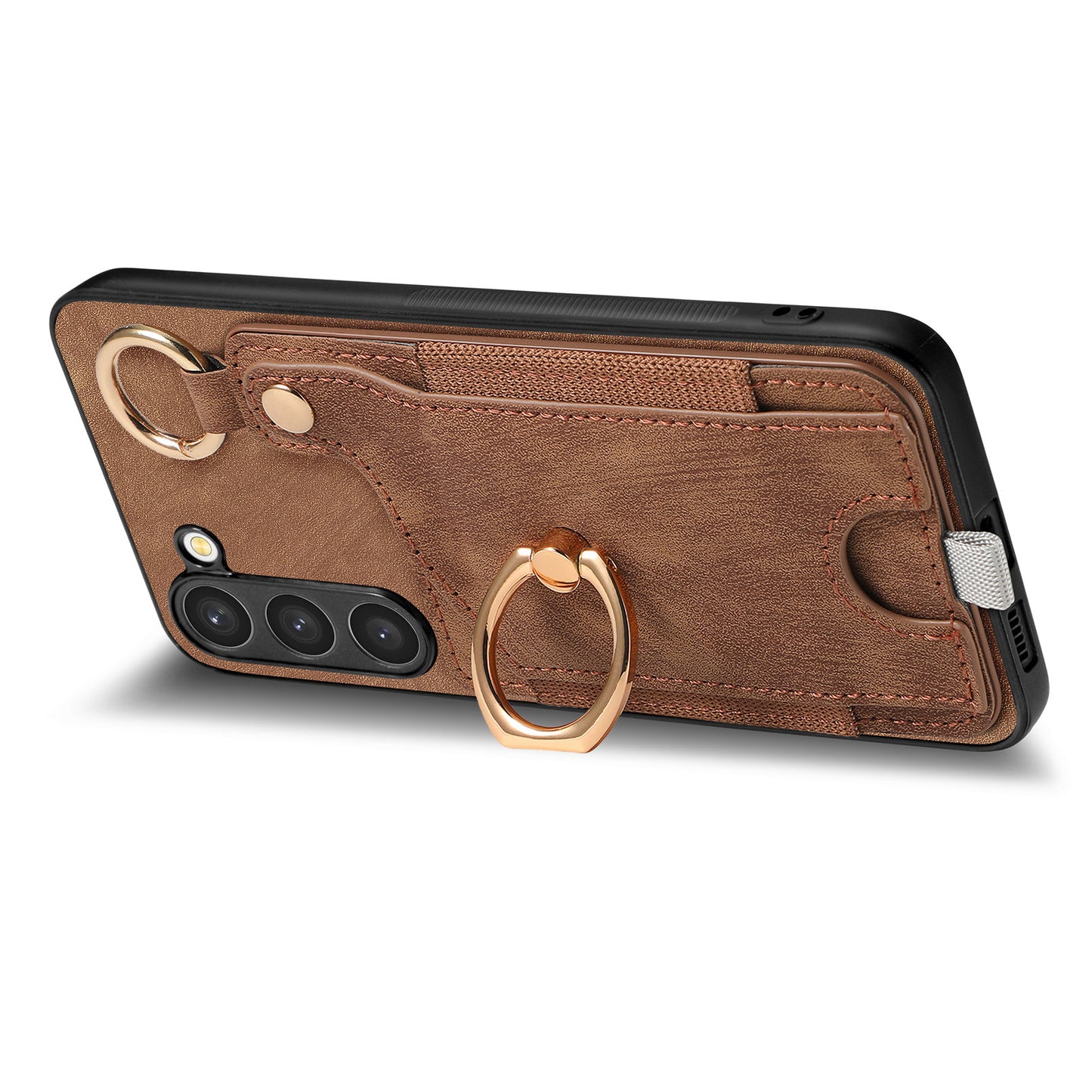 For Samsung Galaxy S24 Cell Phone Case Scratch-resistant Cover with Ring Kickstand - Brown