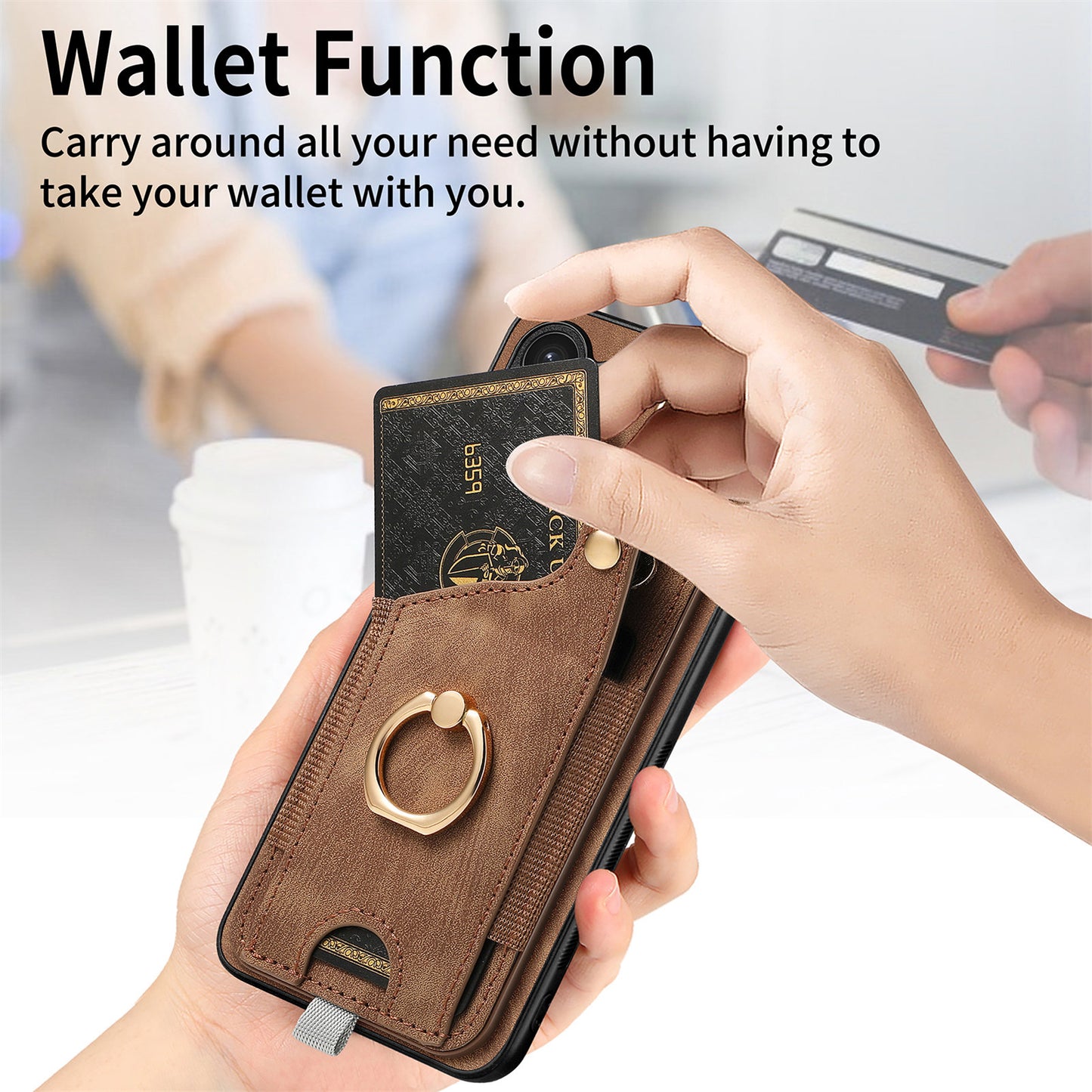 For Samsung Galaxy S24 Cell Phone Case Scratch-resistant Cover with Ring Kickstand - Brown