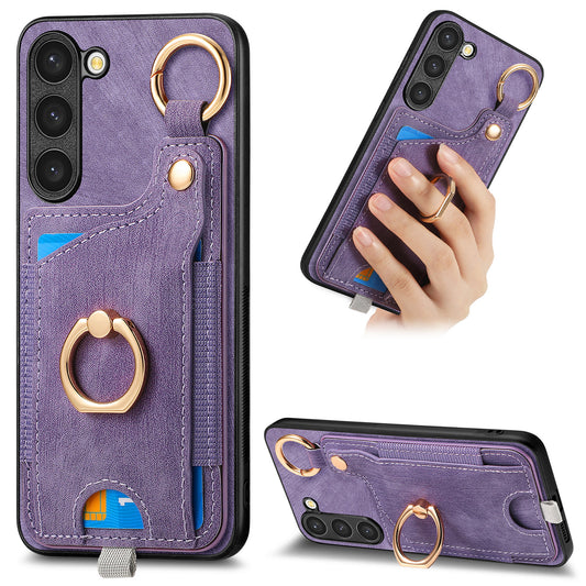 For Samsung Galaxy S24 Cell Phone Case Scratch-resistant Cover with Ring Kickstand - Purple
