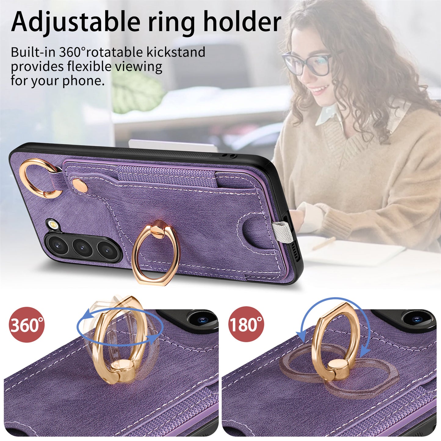 For Samsung Galaxy S24 Cell Phone Case Scratch-resistant Cover with Ring Kickstand - Purple