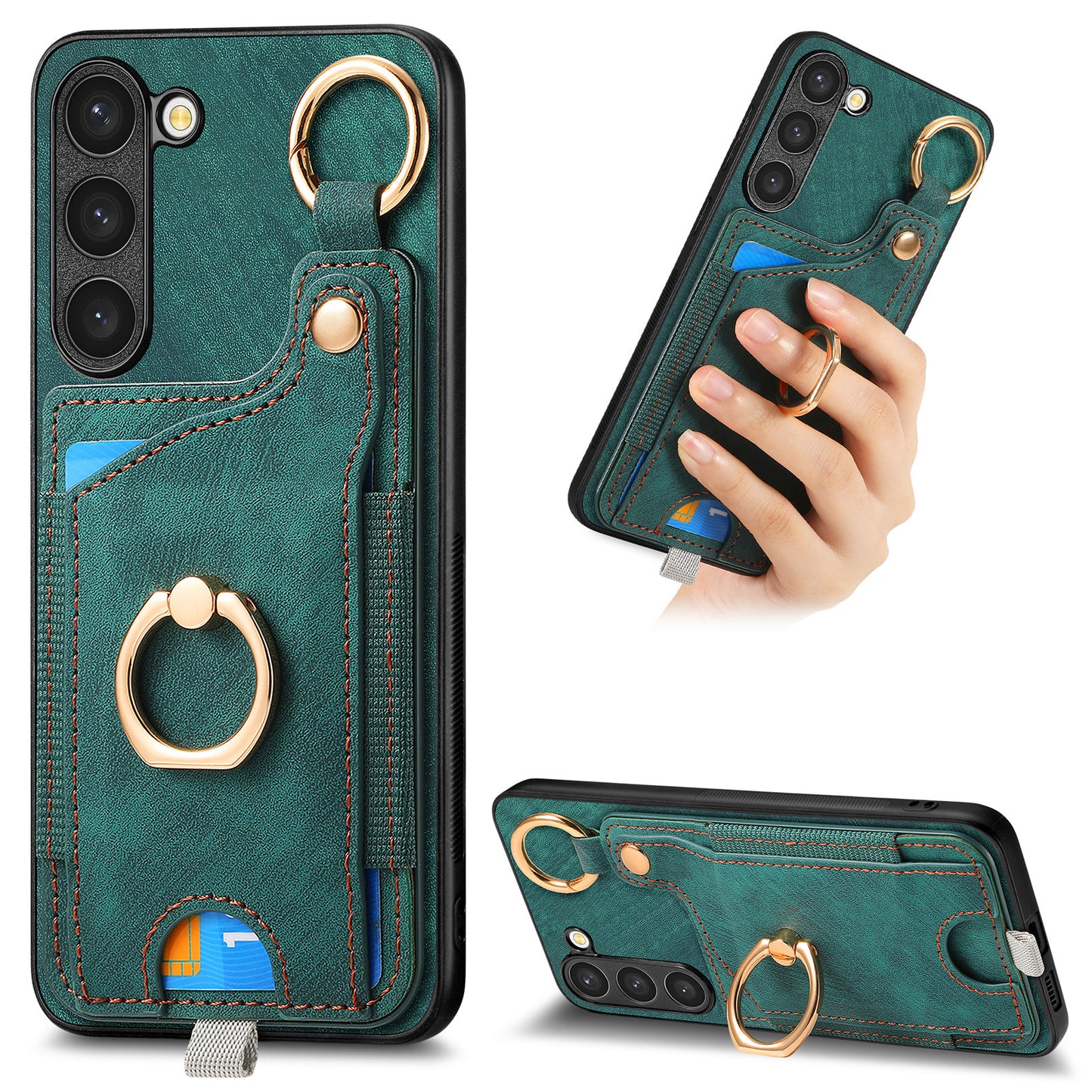 For Samsung Galaxy S24 Cell Phone Case Scratch-resistant Cover with Ring Kickstand - Green