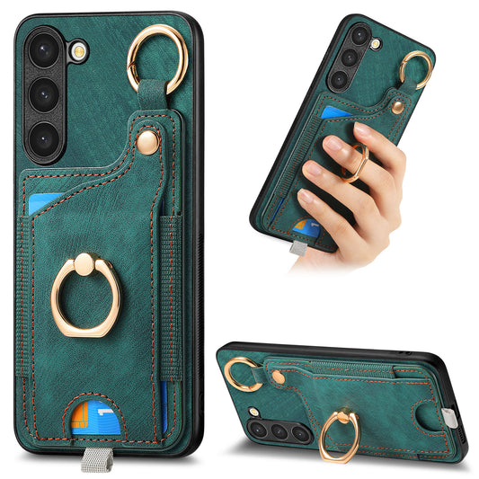 For Samsung Galaxy S24 Cell Phone Case Scratch-resistant Cover with Ring Kickstand - Green