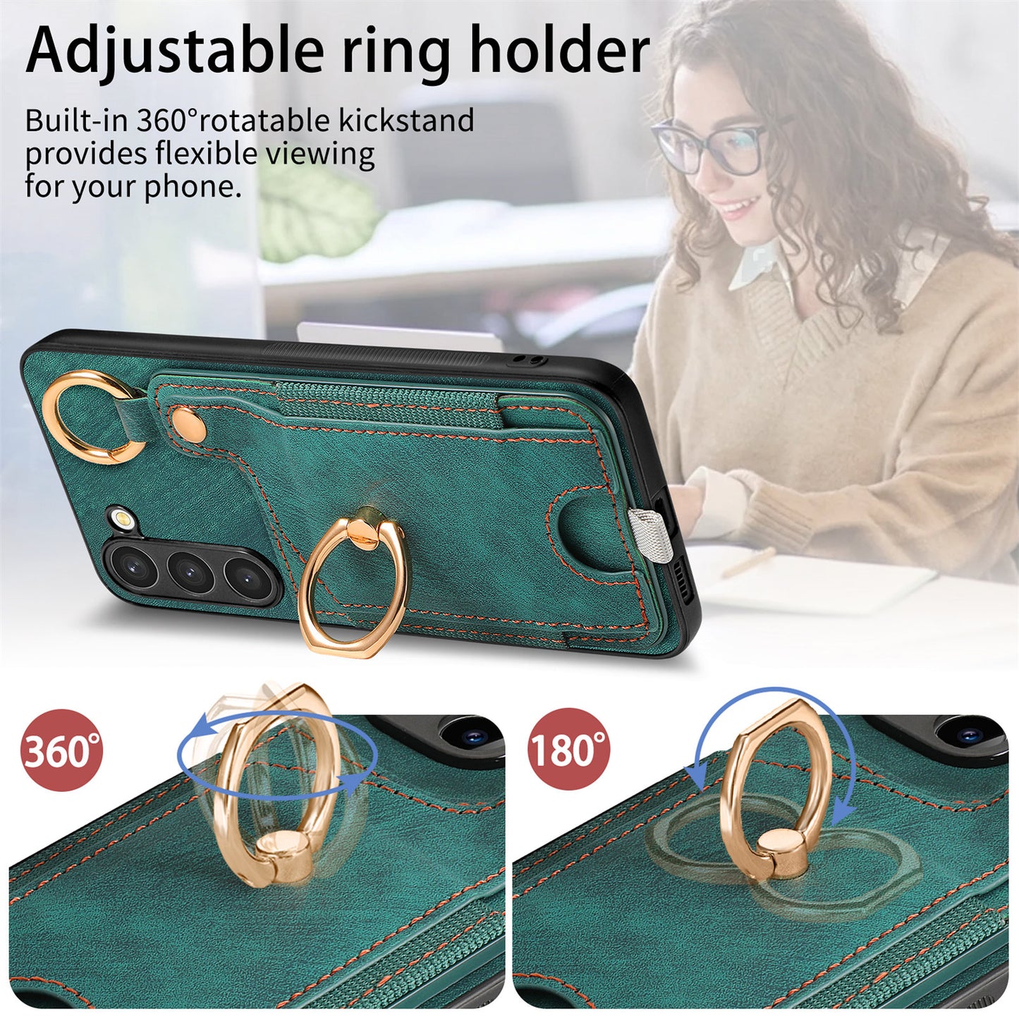 For Samsung Galaxy S24 Cell Phone Case Scratch-resistant Cover with Ring Kickstand - Green