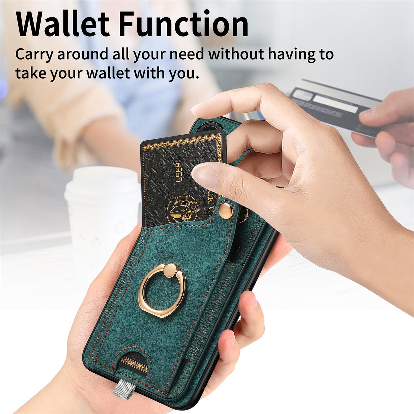 For Samsung Galaxy S24 Cell Phone Case Scratch-resistant Cover with Ring Kickstand - Green