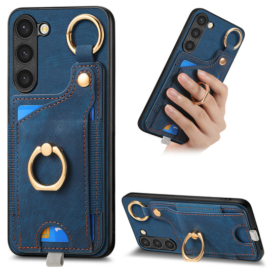 For Samsung Galaxy S24 Cell Phone Case Scratch-resistant Cover with Ring Kickstand - Blue