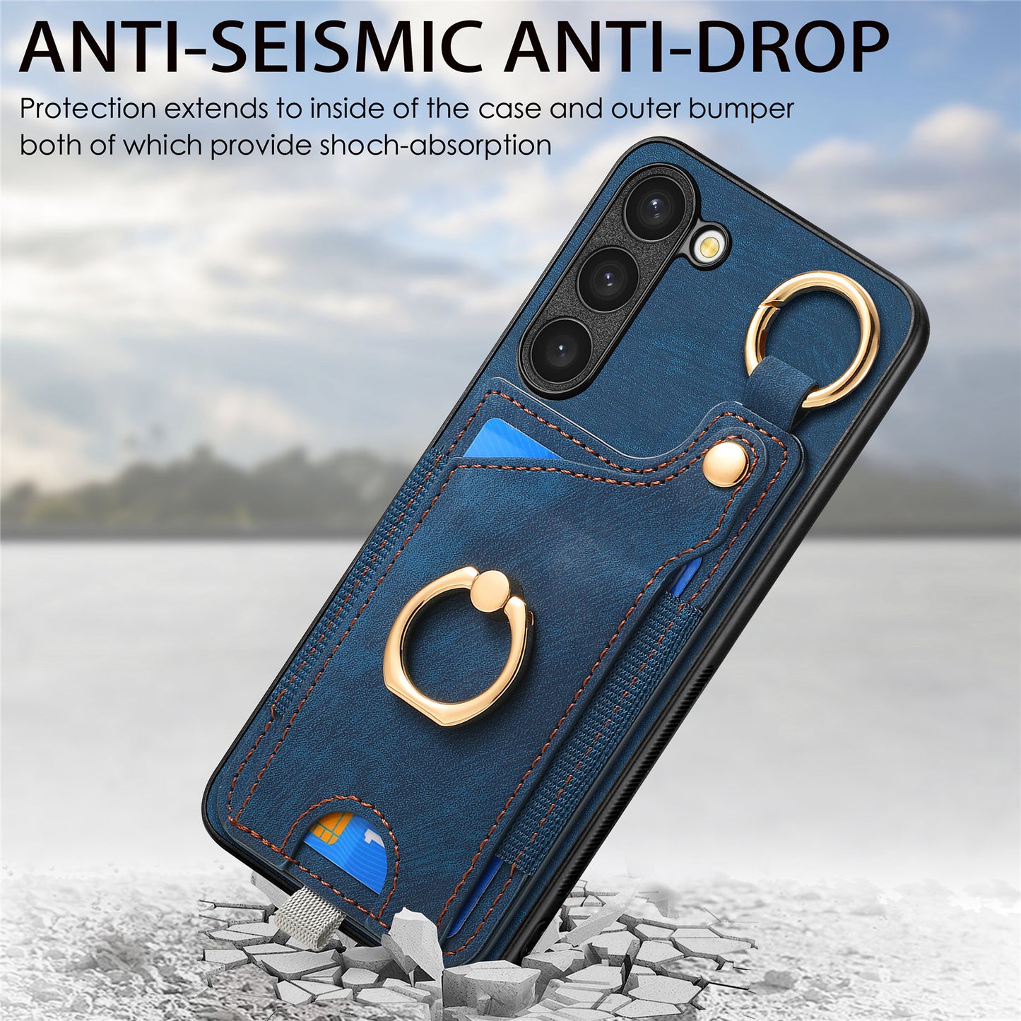 For Samsung Galaxy S24 Cell Phone Case Scratch-resistant Cover with Ring Kickstand - Blue