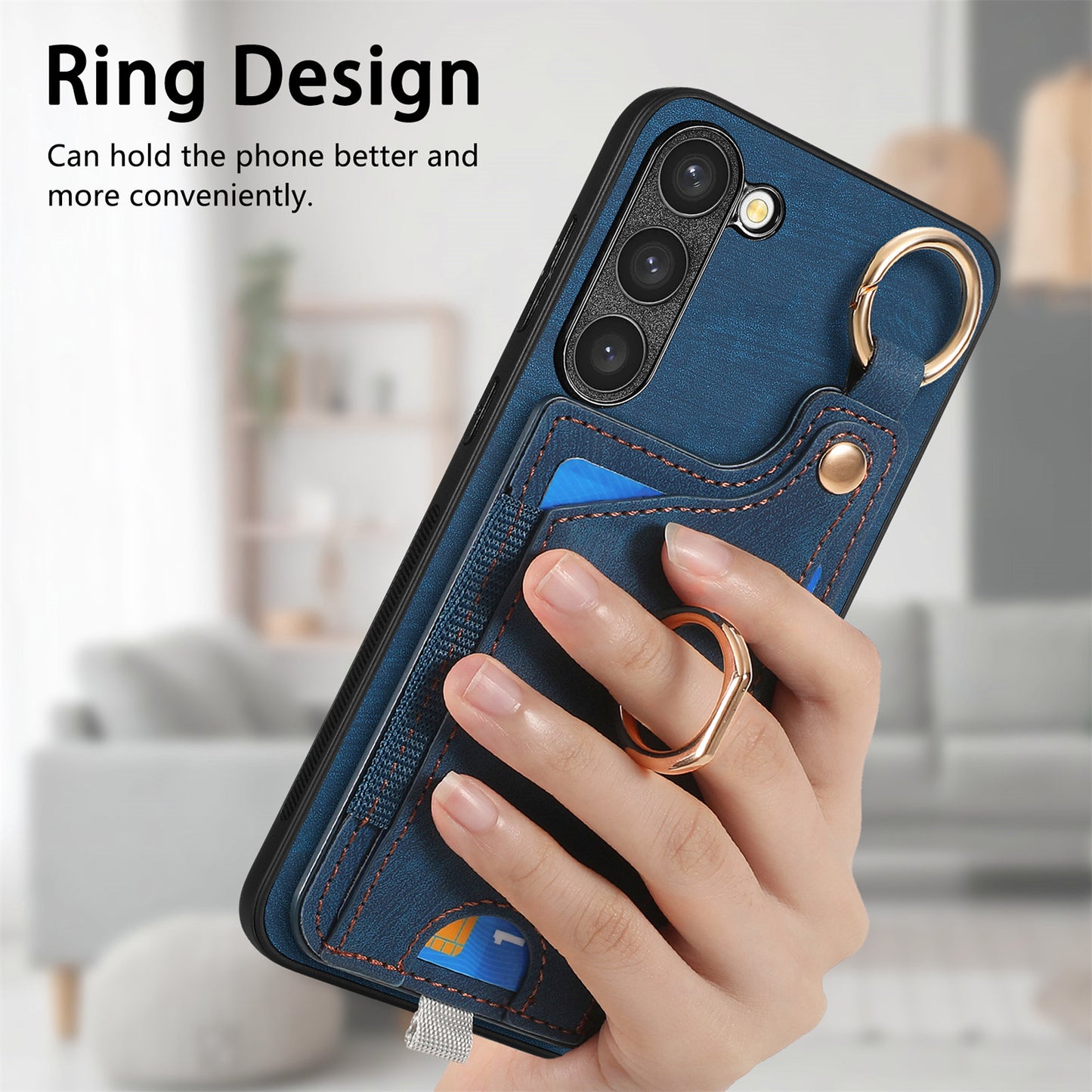 For Samsung Galaxy S24 Cell Phone Case Scratch-resistant Cover with Ring Kickstand - Blue