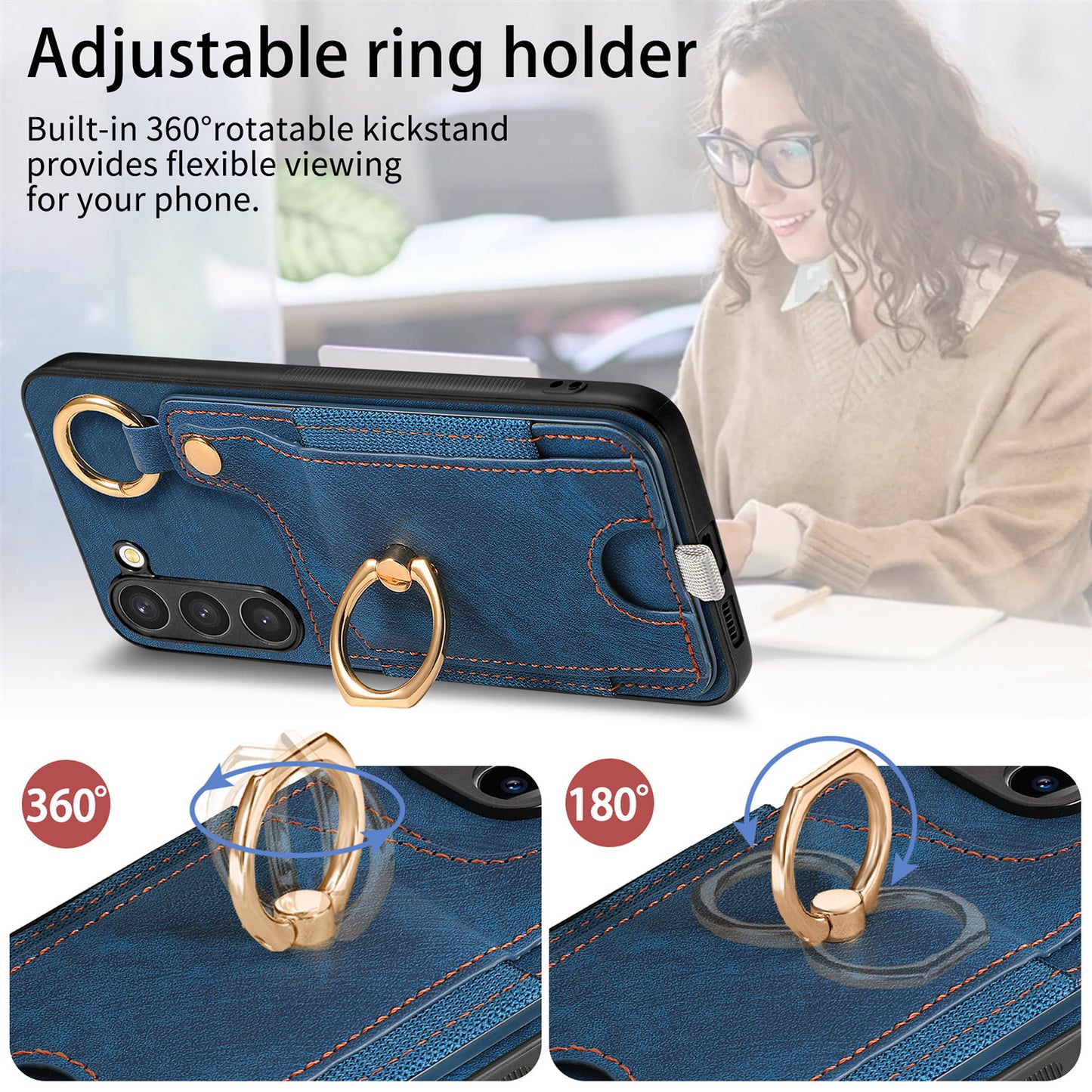 For Samsung Galaxy S24 Cell Phone Case Scratch-resistant Cover with Ring Kickstand - Blue