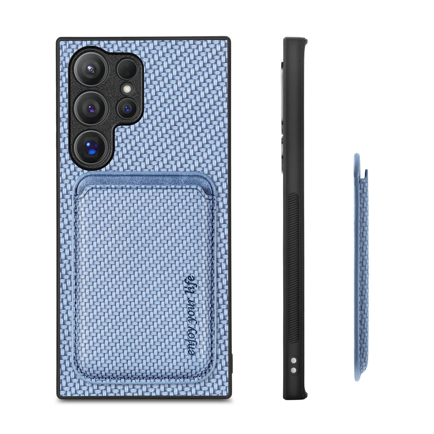 For Samsung Galaxy S24 Ultra Case Carbon Fiber Detachable Magnetic Card Slot Phone Protector - Blue
