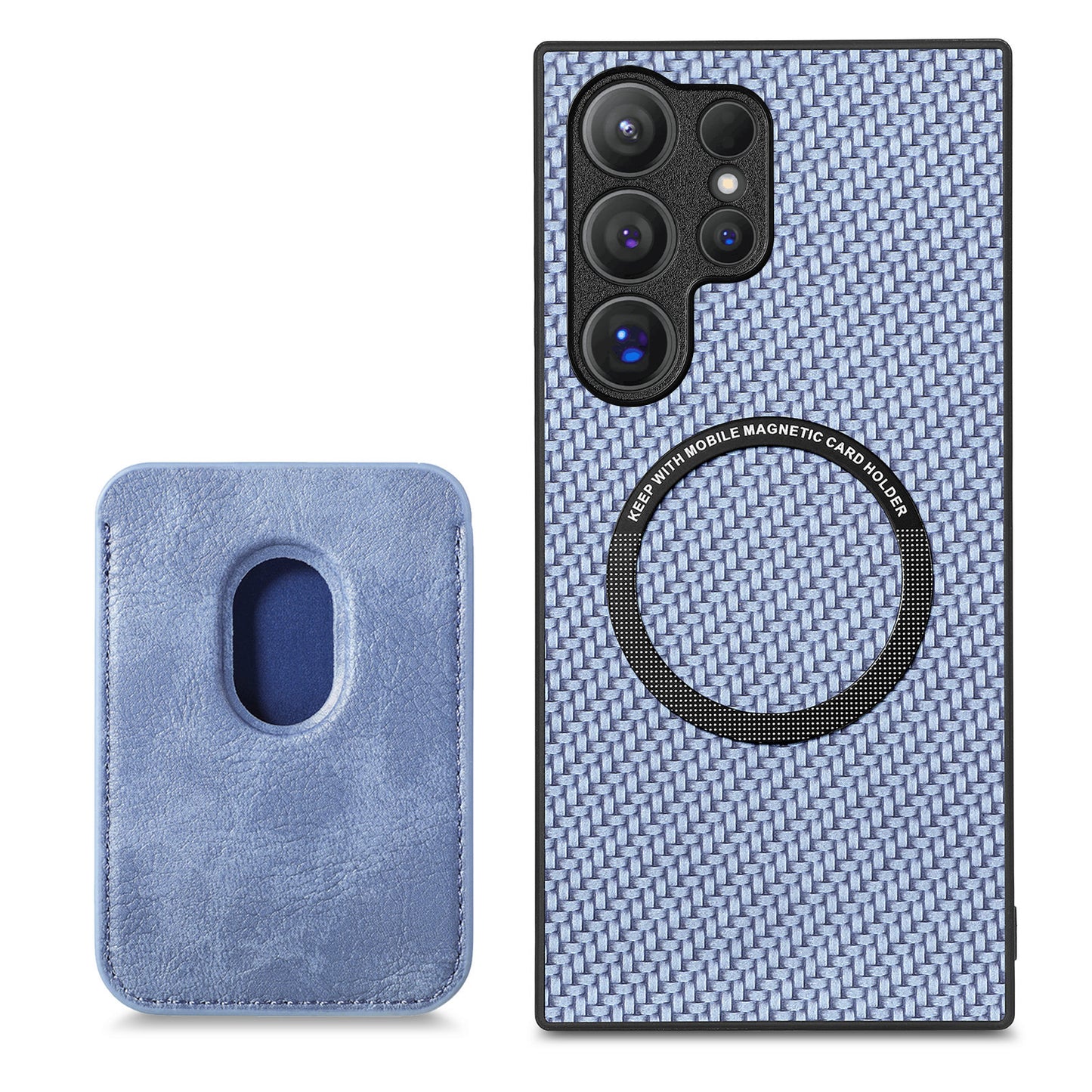 For Samsung Galaxy S24 Ultra Case Carbon Fiber Detachable Magnetic Card Slot Phone Protector - Blue