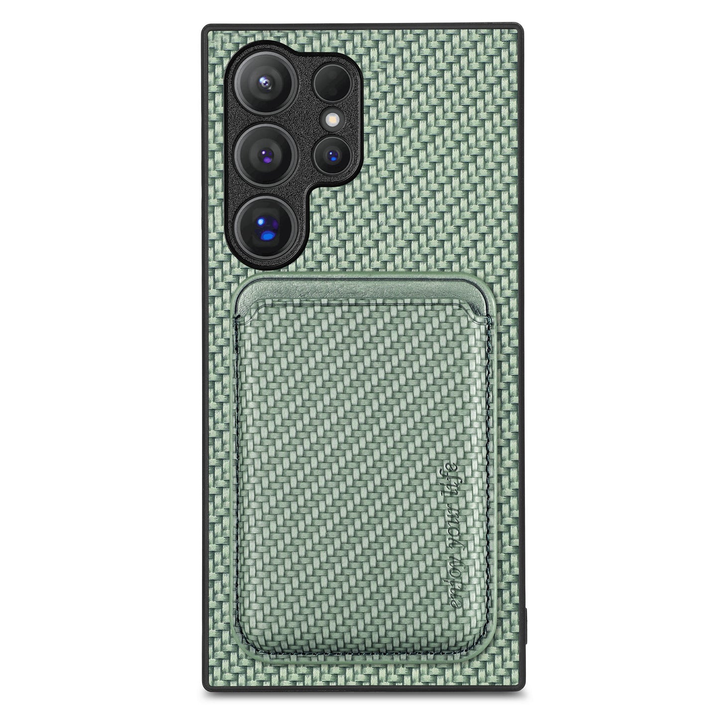 For Samsung Galaxy S24 Ultra Case Carbon Fiber Detachable Magnetic Card Slot Phone Protector - Green