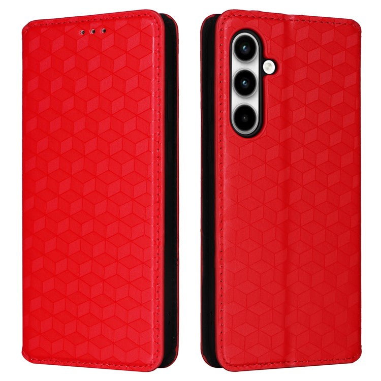For Samsung Galaxy A35 5G Phone Wallet Leather Case Rhombus Imprinted - Red