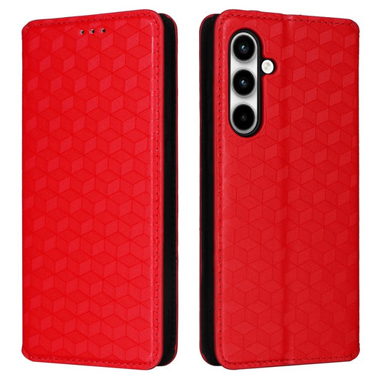 For Samsung Galaxy A35 5G Phone Wallet Leather Case Rhombus Imprinted - Red