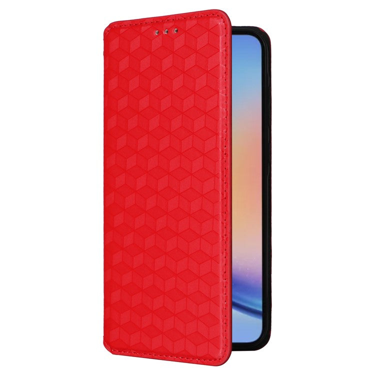 For Samsung Galaxy A35 5G Phone Wallet Leather Case Rhombus Imprinted - Red