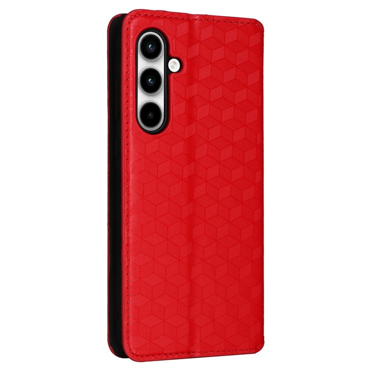 For Samsung Galaxy A35 5G Phone Wallet Leather Case Rhombus Imprinted - Red
