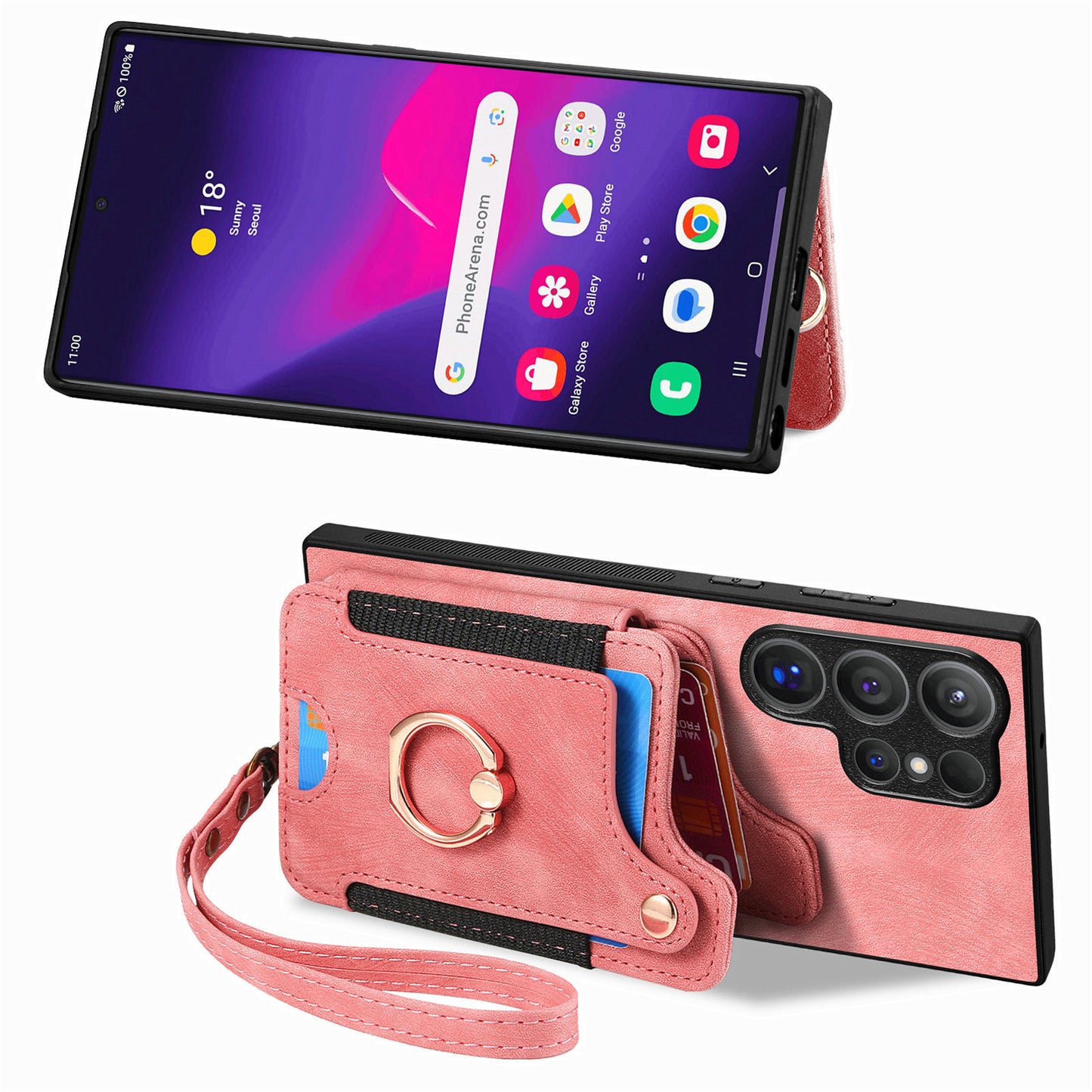 D4 For Samsung Galaxy S24 Ultra Leather Back Cover RFID Blocking Kickstand Phone Case with Card Slots - Pink