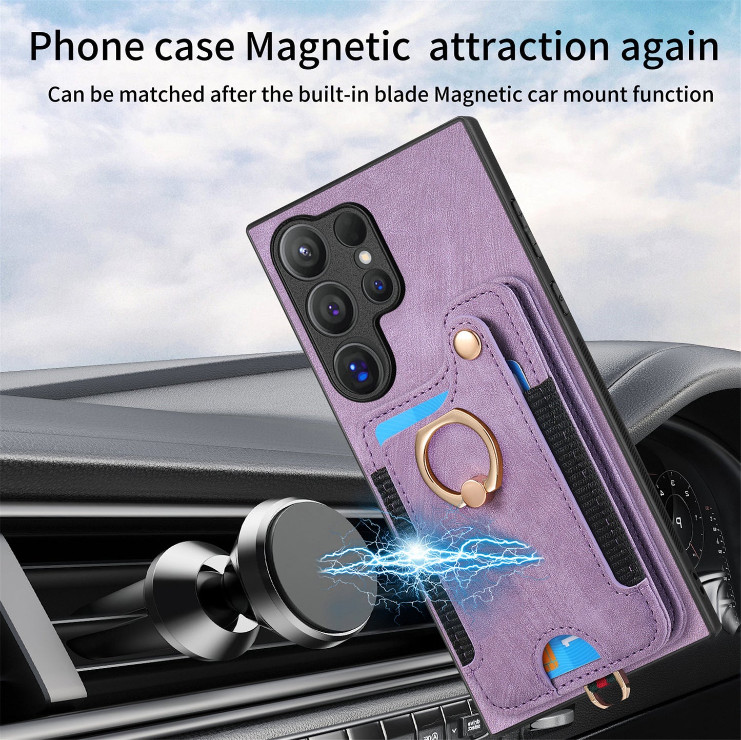 D4 For Samsung Galaxy S24 Ultra Leather Back Cover RFID Blocking Kickstand Phone Case with Card Slots - Purple