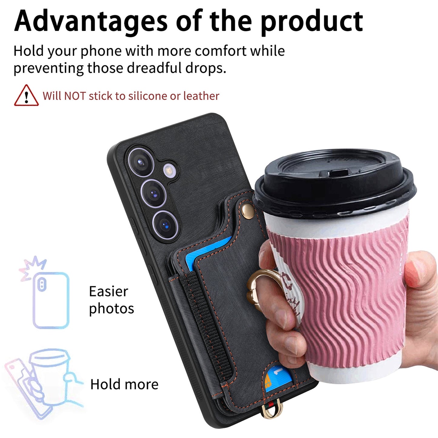 D4 For Samsung Galaxy S24+ Phone Case with RFID Blocking Card Holders Magnetic Snap - Black