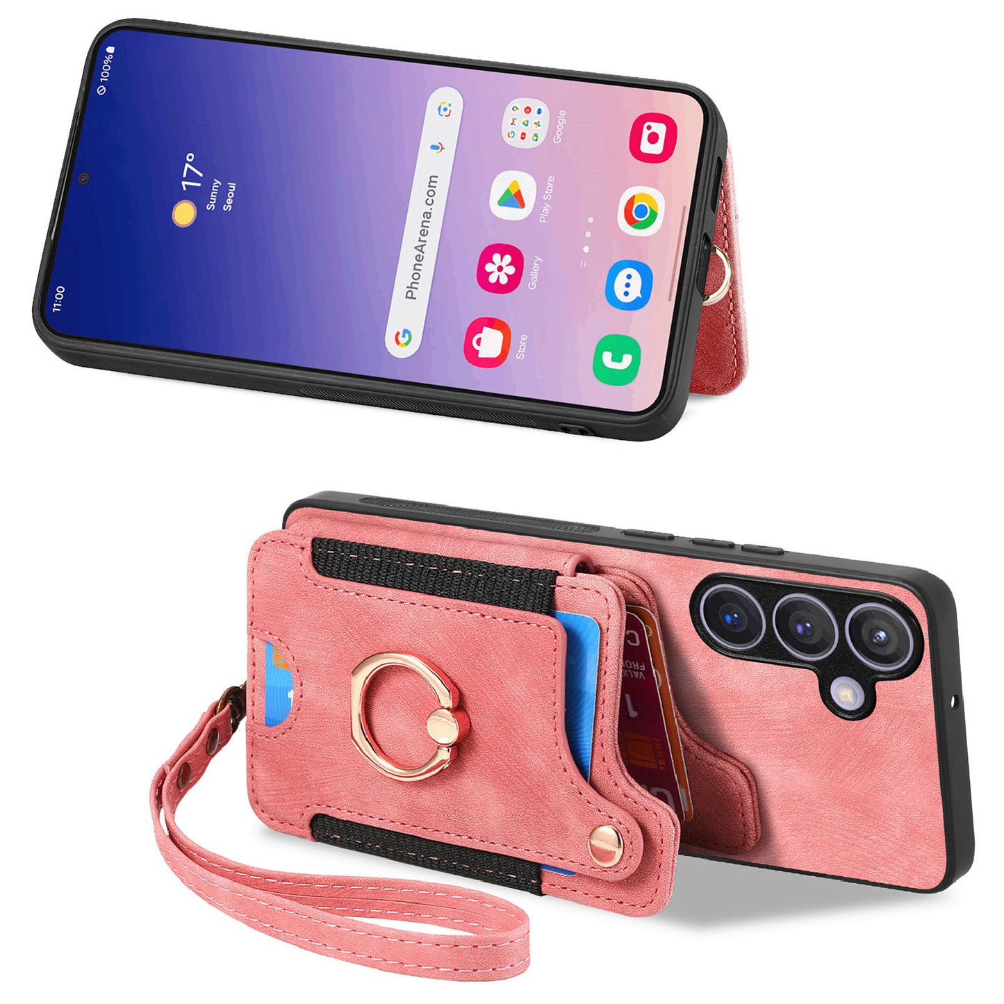 D4 For Samsung Galaxy S24+ Phone Case with RFID Blocking Card Holders Magnetic Snap - Pink