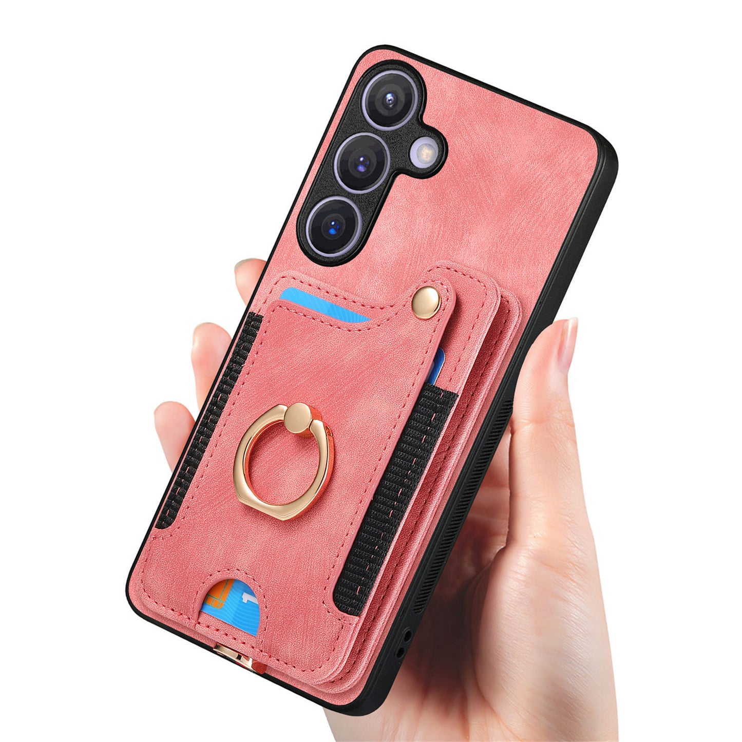 D4 For Samsung Galaxy S24+ Phone Case with RFID Blocking Card Holders Magnetic Snap - Pink