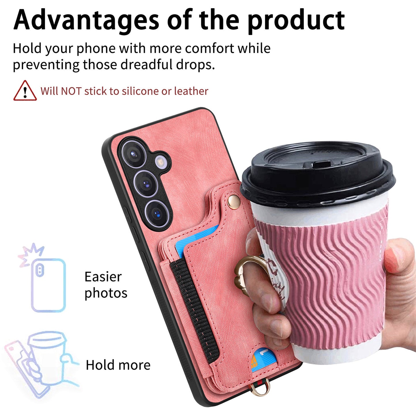 D4 For Samsung Galaxy S24+ Phone Case with RFID Blocking Card Holders Magnetic Snap - Pink
