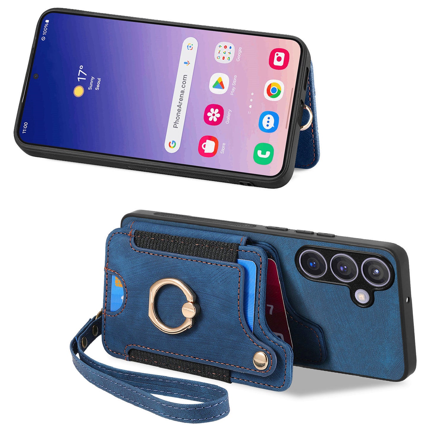 D4 For Samsung Galaxy S24+ Phone Case with RFID Blocking Card Holders Magnetic Snap - Blue