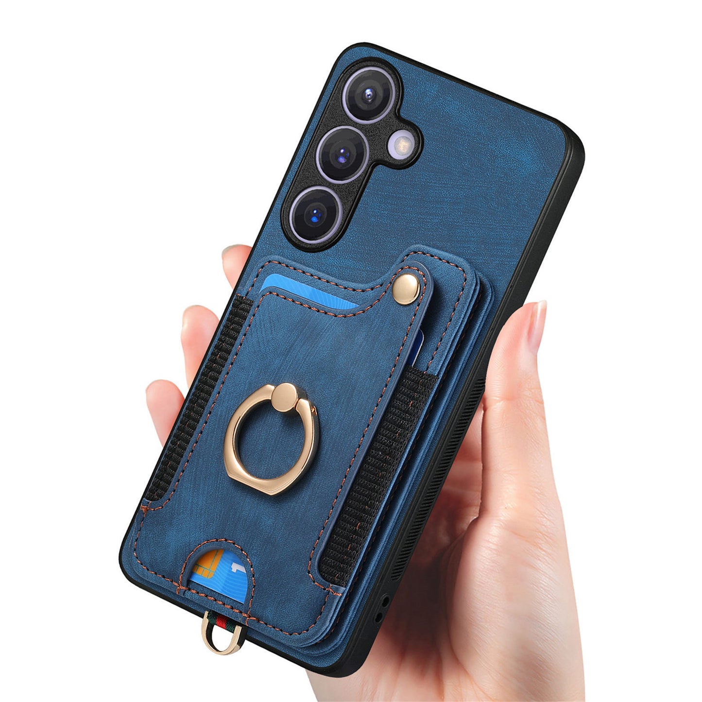 D4 For Samsung Galaxy S24+ Phone Case with RFID Blocking Card Holders Magnetic Snap - Blue