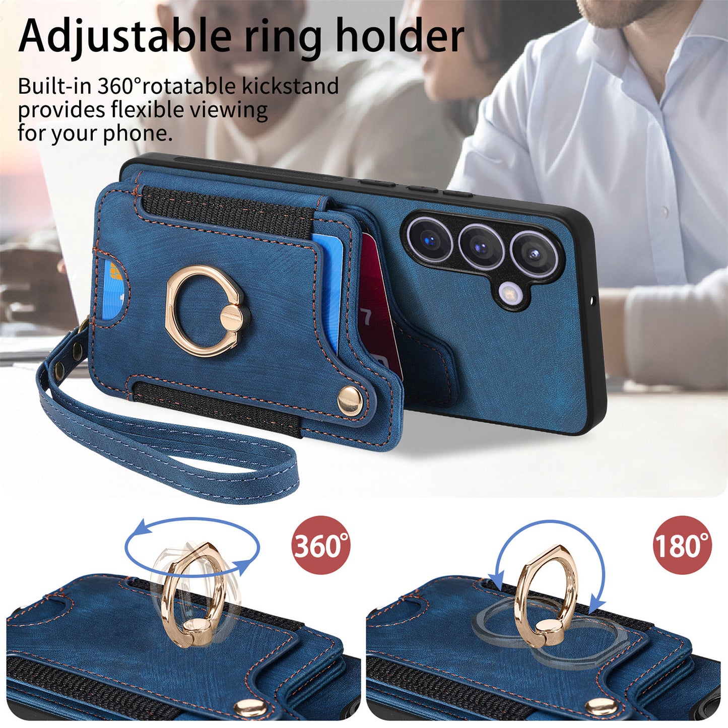 D4 For Samsung Galaxy S24+ Phone Case with RFID Blocking Card Holders Magnetic Snap - Blue
