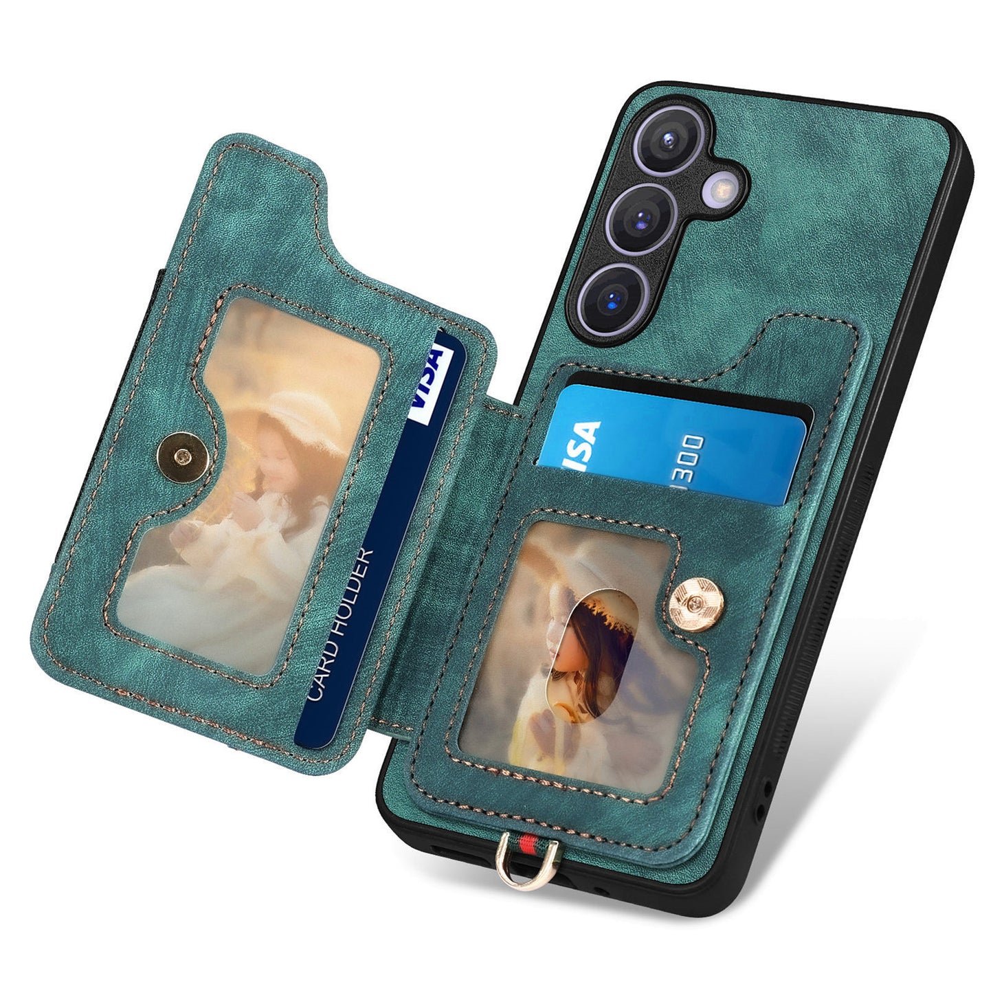 D4 For Samsung Galaxy S24+ Phone Case with RFID Blocking Card Holders Magnetic Snap - Green