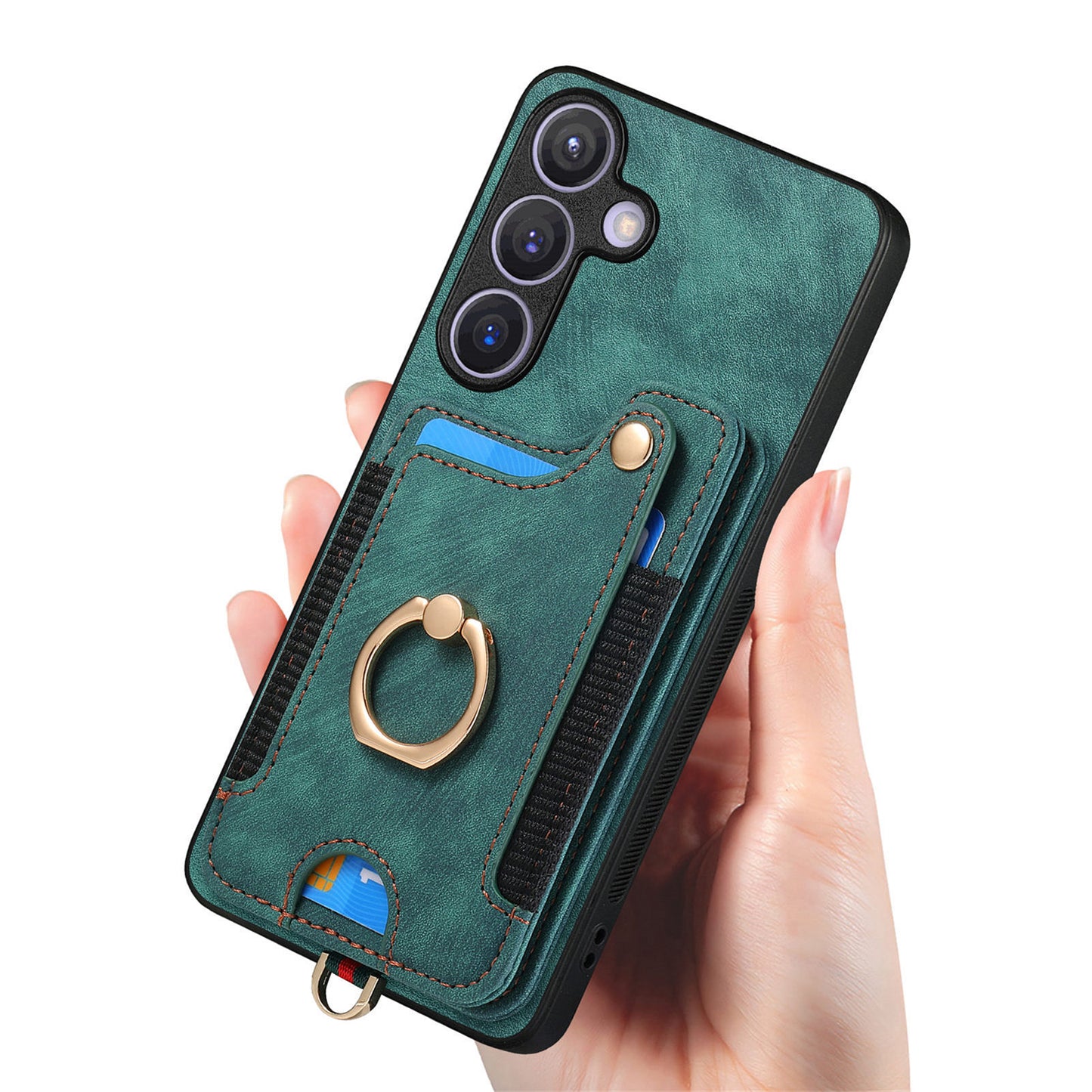D4 For Samsung Galaxy S24+ Phone Case with RFID Blocking Card Holders Magnetic Snap - Green