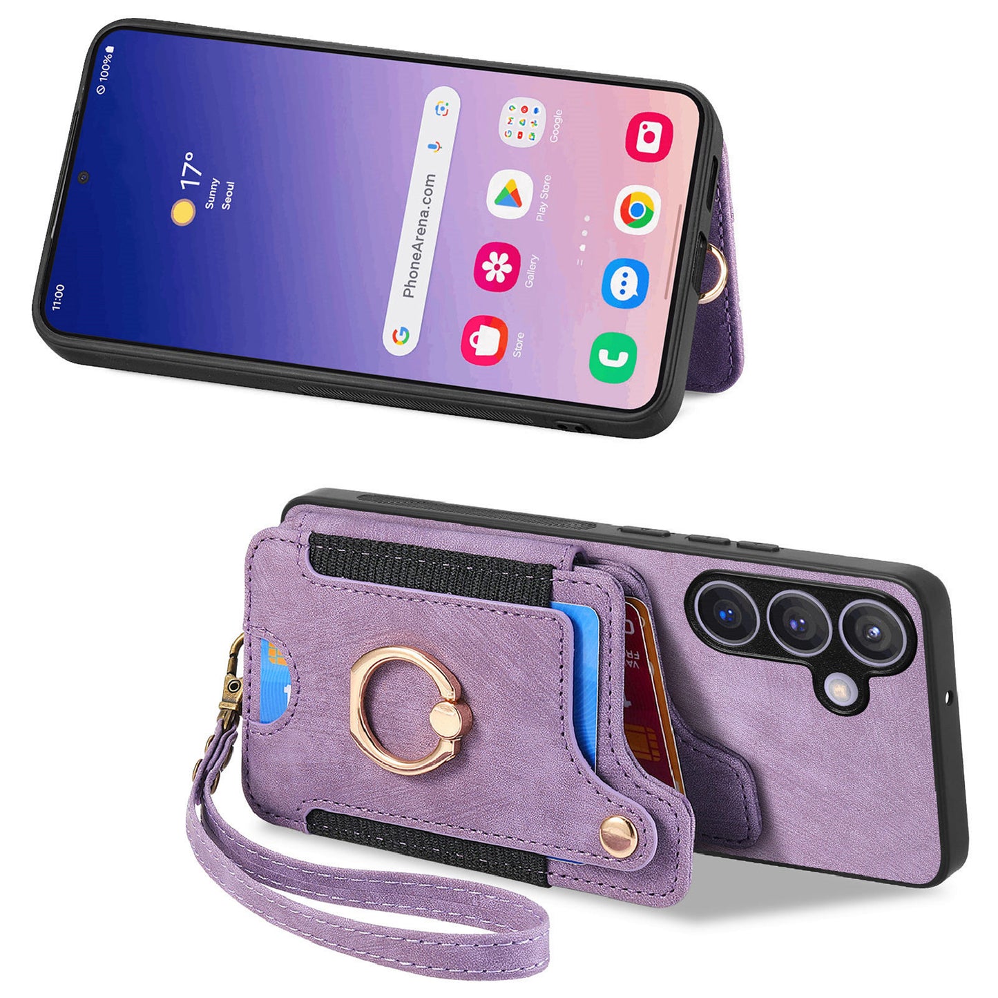 D4 For Samsung Galaxy S24+ Phone Case with RFID Blocking Card Holders Magnetic Snap - Purple