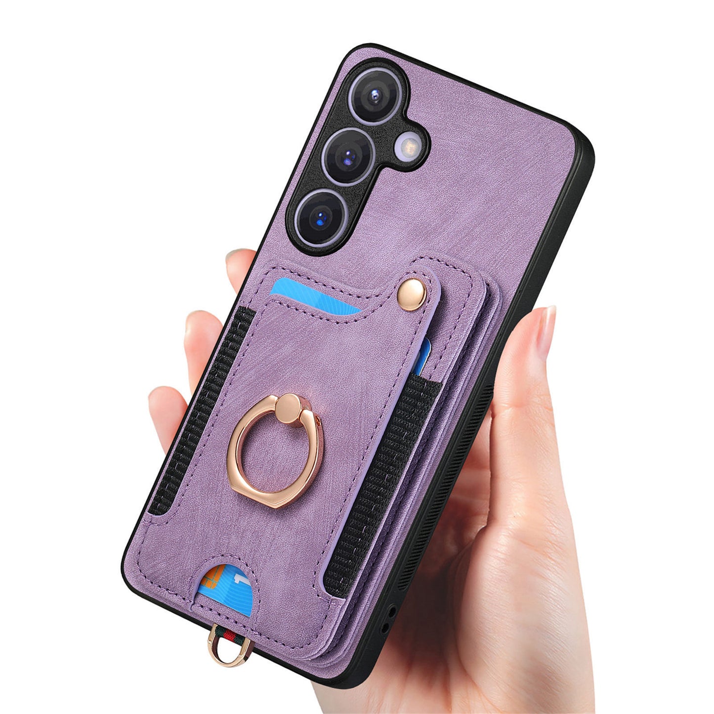 D4 For Samsung Galaxy S24+ Phone Case with RFID Blocking Card Holders Magnetic Snap - Purple