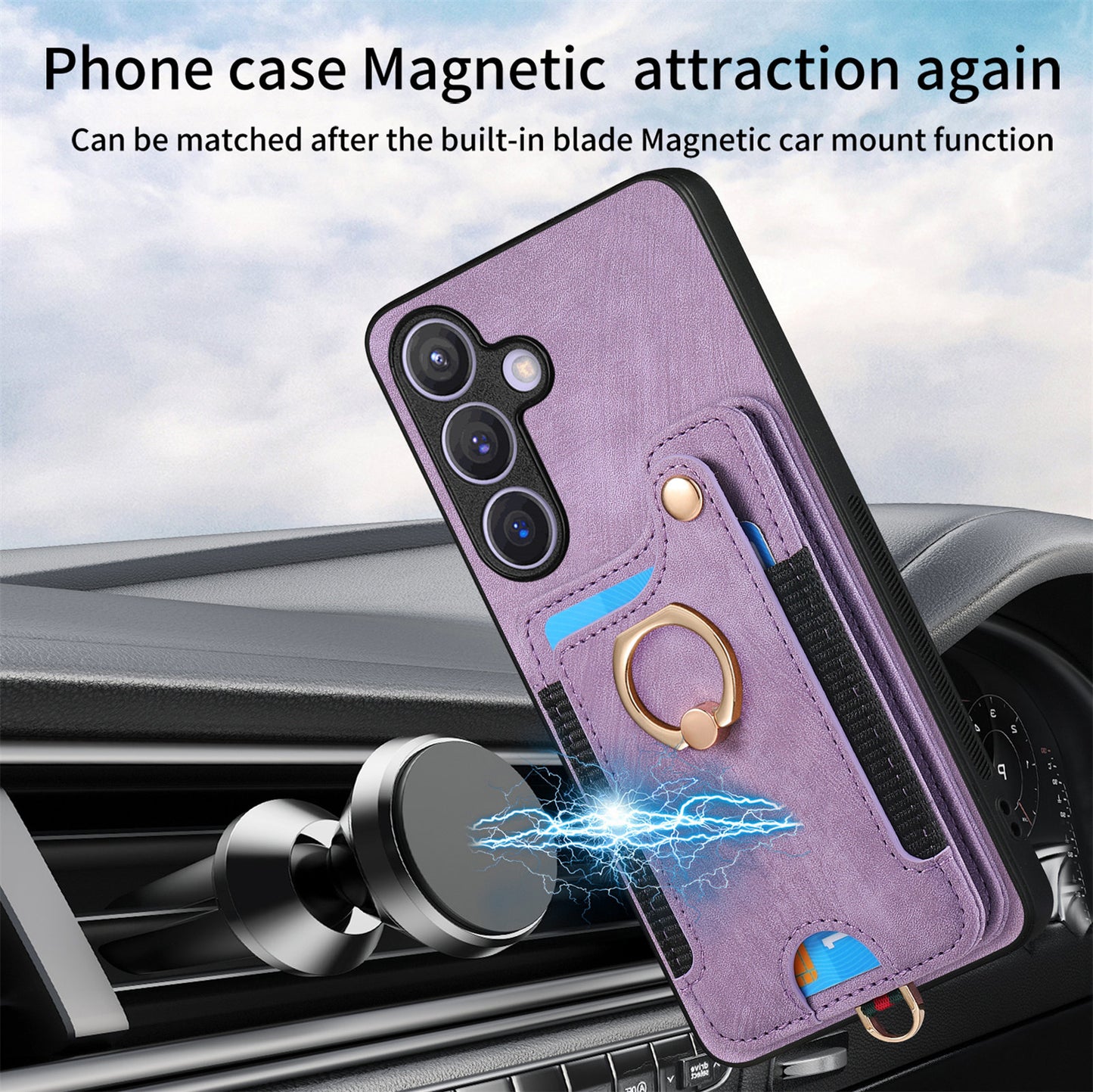 D4 For Samsung Galaxy S24+ Phone Case with RFID Blocking Card Holders Magnetic Snap - Purple