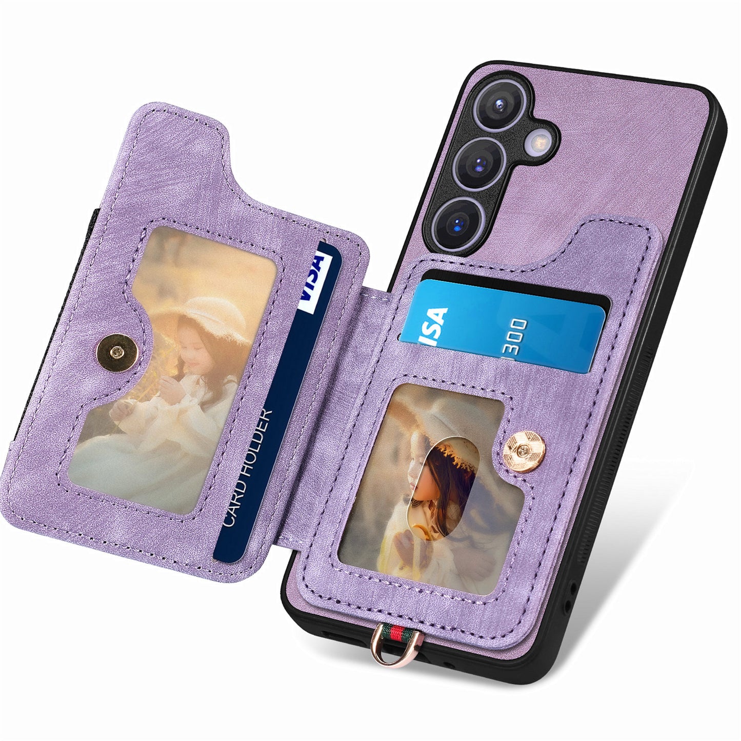 D4 For Samsung Galaxy S24 Vintage Phone Case Card Slots Kickstand Cover RFID Blocking - Purple
