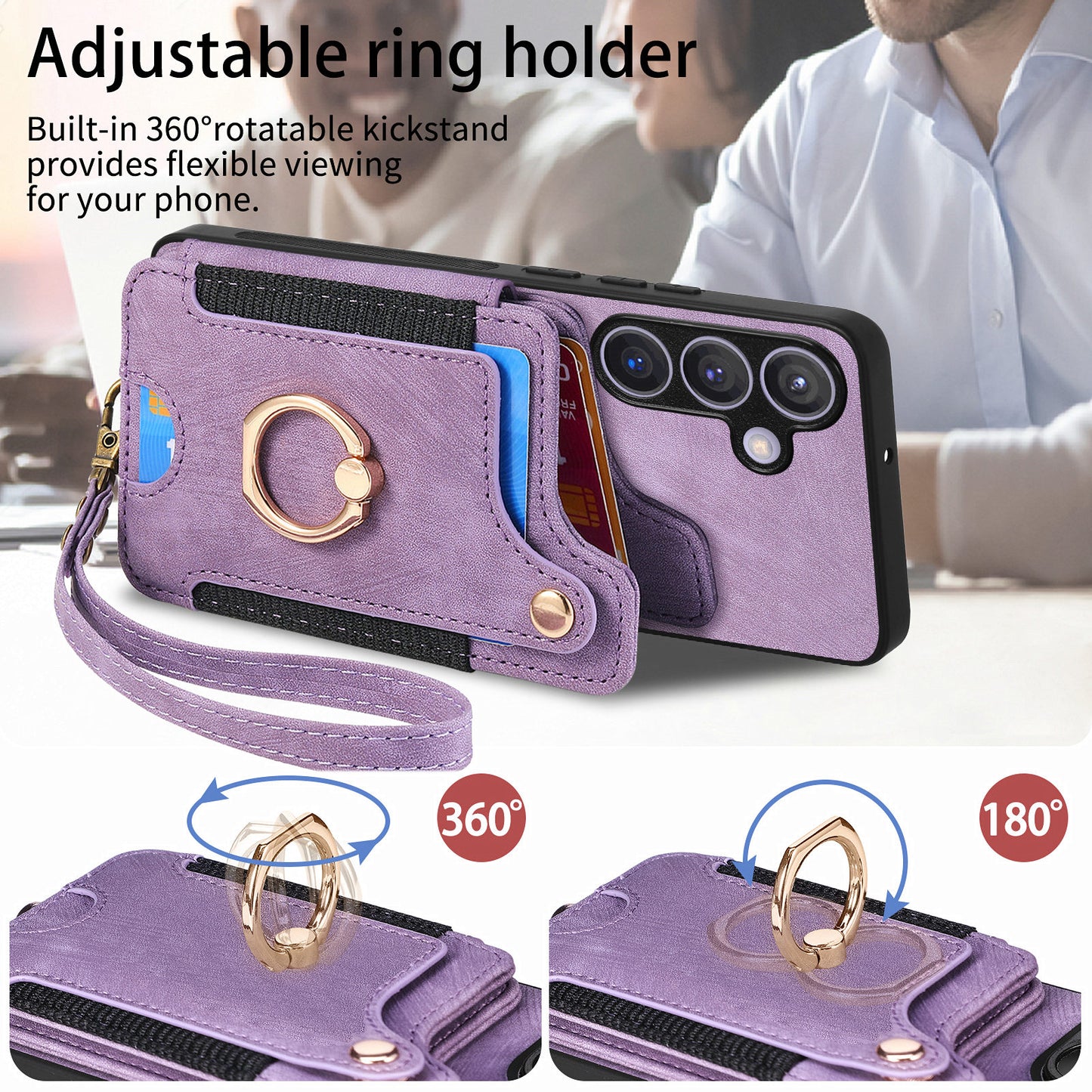 D4 For Samsung Galaxy S24 Vintage Phone Case Card Slots Kickstand Cover RFID Blocking - Purple