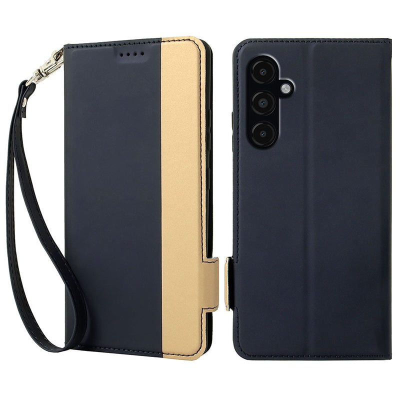 For Samsung Galaxy S24 Card Slot PU Leather Phone Case Flip Stand Contrast Color Phone Cover - Blue