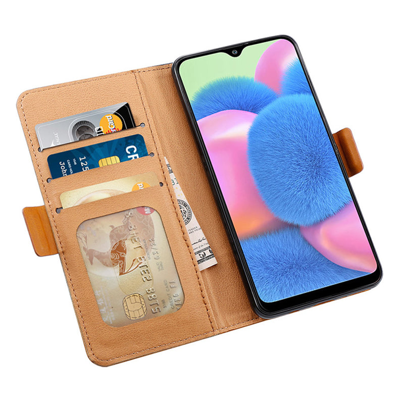 For Samsung Galaxy S24+ Cell Phone Stand Case PU Leather Cover Color Splicing Wallet - Blue
