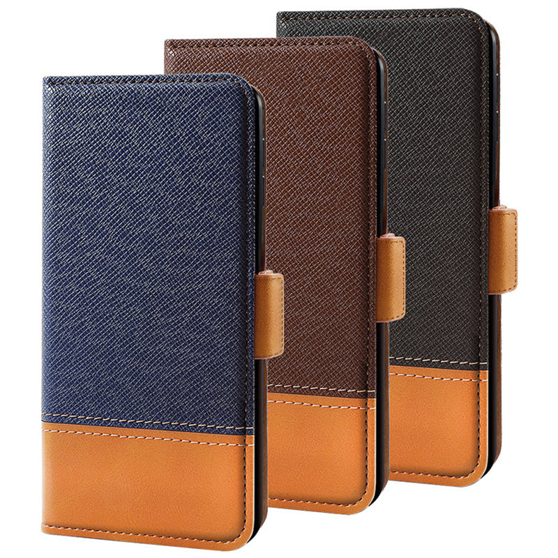 For Samsung Galaxy S24+ Cell Phone Stand Case PU Leather Cover Color Splicing Wallet - Blue