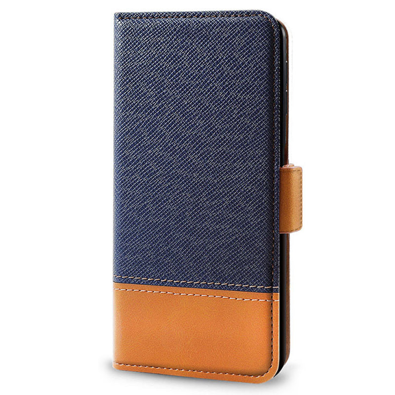 For Samsung Galaxy S24+ Cell Phone Stand Case PU Leather Cover Color Splicing Wallet - Blue