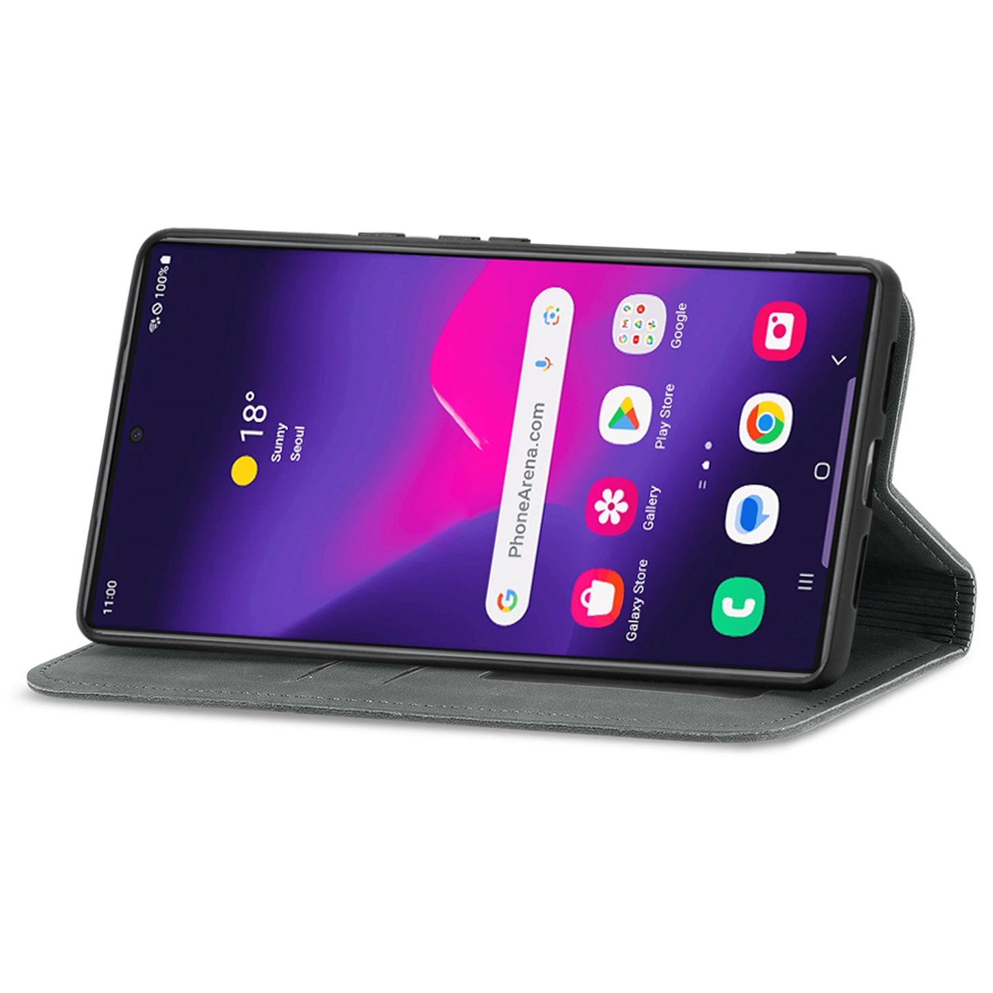 Phone Stand Case for Samsung Galaxy S24 Ultra Card Slots Skin-touch PU Leather Phone Cover - Grey